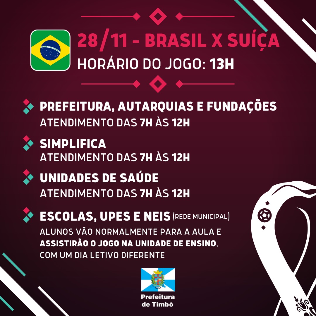 Horários especiais das repartições nos jogos do Brasil na Copa do